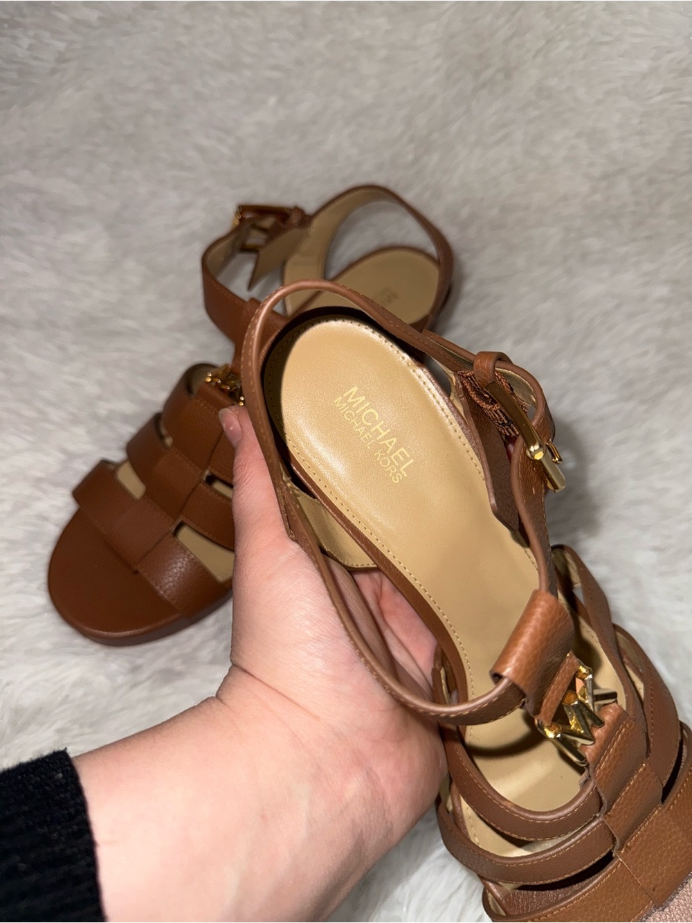 Michael Kors Luggage Leather Buckle Heal Sandals